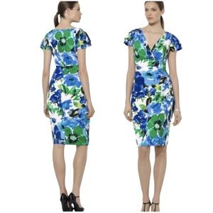 Lauren Ralph Lauren Blue and Green Floral V-Neck Midi Dress Size 8 EUC Summer